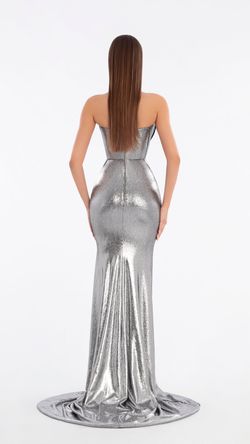 Style AD6114 Albina Dyla Silver Size 4 Jersey Velvet Straight Dress on Queenly