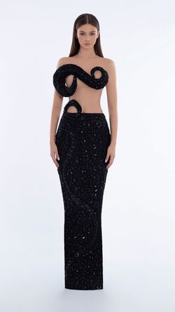 Style AD5807 Albina Dyla Black Tie Size 0 Floor Length Tall Height Side slit Dress on Queenly