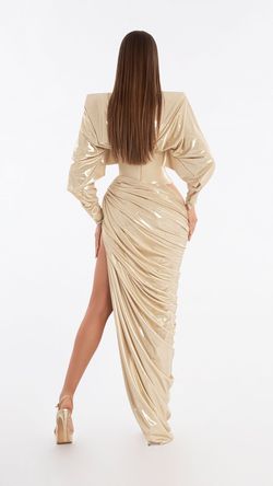 Style AD6103 Albina Dyla Gold Size 0 Floor Length Sleeves Tall Height Straight Dress on Queenly
