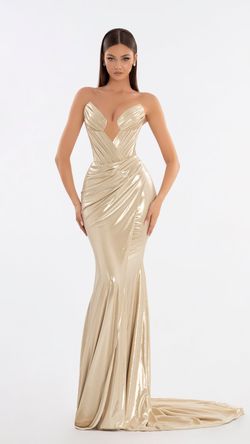 Style AD6106 Albina Dyla Gold Size 0 Floor Length Ad6106 Jersey Straight Dress on Queenly