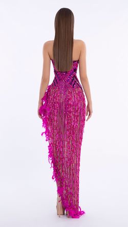 Style AD5819 Albina Dyla Pink Size 0 Floor Length Feather Tall Height Side slit Dress on Queenly
