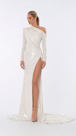 Style AD6002 Albina Dyla White Size 0 Jersey Tall Height Long Sleeve Ad6002 Side slit Dress on Queenly