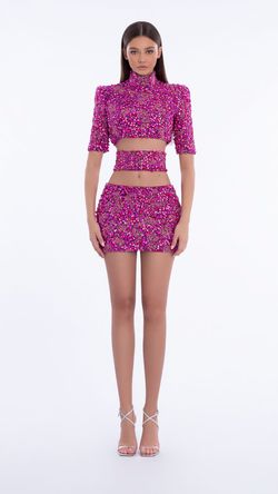 Style AD5815 Albina Dyla Pink Size 20 Mini Belt High Neck Cocktail Dress on Queenly