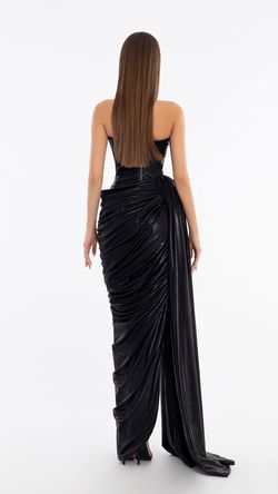 Style AD6111 Albina Dyla Black Tie Size 0 Shiny Corset Side slit Dress on Queenly
