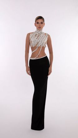 Style AD5610 Albina Dyla Black Tie Size 0 High Neck Floor Length Fitted Side slit Dress on Queenly