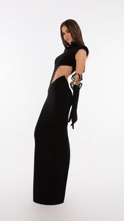 Style AD5708 Albina Dyla Gold Size 16 Ad5708 Black Tie Tall Height Side slit Dress on Queenly