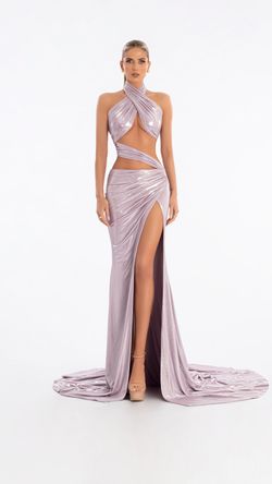 Style AD6012 Albina Dyla Gold Size 16 Jersey Plus Size Ad6012 Side slit Dress on Queenly