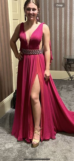 Jovani Pink Size 2 Floor Length Jersey Side slit Dress on Queenly