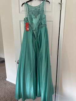 Style 2228 Dancing Queen Green Size 12 High Neck Military A-line Dress on Queenly