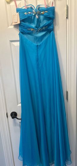 Style 9545 Blush Blue Size 2 9545 Floor Length Prom A-line Dress on Queenly