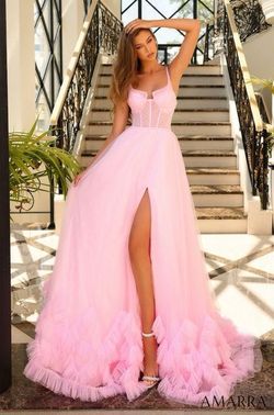 Style 88827 Amarra Pink Size 4 Floor Length Jersey Ball gown on Queenly