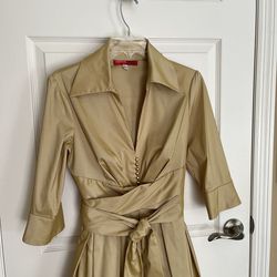 Donna Riccco Collection Gold Size 10 High Neck 70 Off Long Sleeve Semi-formal A-line Dress on Queenly