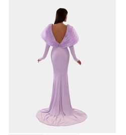 Albina Dyla Purple Size 4 Long Sleeve Wedding Guest Custom Mermaid Dress on Queenly