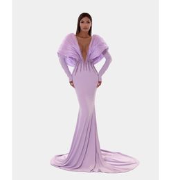 Albina Dyla Light Purple Size 4 Long Sleeve Jersey Pageant Mermaid Dress on Queenly