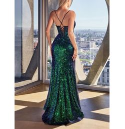 Style Green & Teal Blue Sequined Corset Prom Homecoming Dress Green Size 4 Mermaid Dress on Queenly