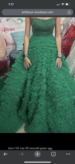 Style 54332 Sherri Hill Green Size 00 Floor Length Strapless Jewelled Ball gown on Queenly