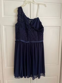 David's Bridal Blue Size 24 Navy Free Shipping Cocktail Dress on Queenly