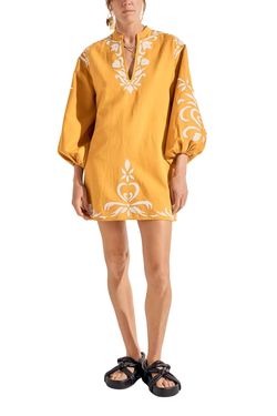 Style 1-1180036896-74 Ilio Nema Yellow Size 4 Sorority Rush Pockets Sleeves Cocktail Dress on Queenly