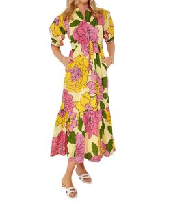 Style 1-1218660299-149 BANJANAN Yellow Size 12 Sleeves Pockets Straight Dress on Queenly