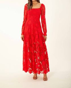 Style 1-2088331974-70 HALE BOB Red Size 0 Tall Height 1-2088331974-70 Lace Military Straight Dress on Queenly