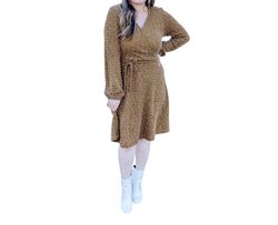 Style 1-2346734338-611 Wellmade Brown Size 16 Plus Size Summer Long Sleeve Casual Tall Height Cocktail Dress on Queenly