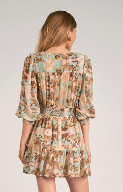 Style 1-2380047241-149 ELAN Nude Size 12 Sleeves Long Sleeve V Neck Print Mini Cocktail Dress on Queenly
