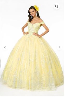 Style GL2910 GlS Collective Yellow Size 8 Floor Length Sequined Lace Ball gown on Queenly