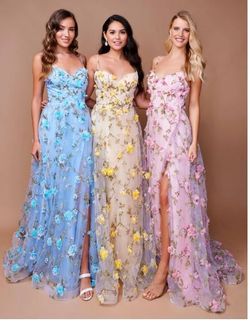 Style 9150 Nina Canacci Yellow Size 6 Floral Prom Bridgerton A-line Dress on Queenly