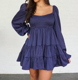 Style 1-2762589431-149 Sincerely Ours Blue Size 12 Sleeves Long Sleeve Mini Cocktail Dress on Queenly