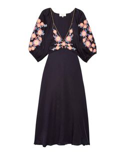 Style 1-3435062863-5 THE GREAT. Blue Size 0 Floral Tall Height Navy Embroidery Cocktail Dress on Queenly