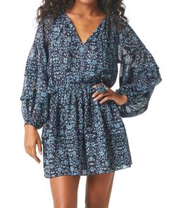Style 1-3501620292-892 Misa Los Angeles Blue Size 8 Print Sleeves Cocktail Dress on Queenly