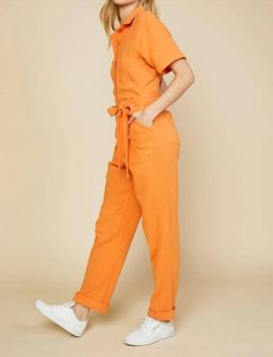 Style 1-3800299081-70 SKIES ARE BLUE Orange Size 0 1-3800299081-70 Sleeves Pockets Jumpsuit Dress on Queenly