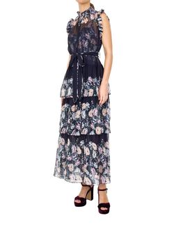 Style 1-4001422188-892 CHRISTY LYNN Blue Size 8 Print Silk Belt Cocktail Dress on Queenly