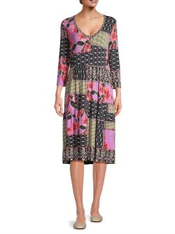 Style 1-4023523893-149 Johnny Was Black Size 12 Spandex Sleeves Cocktail Dress on Queenly