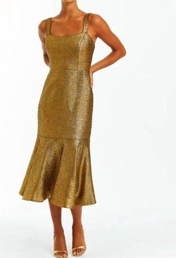 Style 1-4138014677-1498 Mestiza New York Gold Size 4 Flare Tall Height Cocktail Dress on Queenly