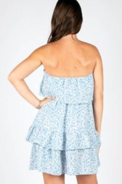 Style 1-691383221-892 Meet Me in Santorini Blue Size 8 Free Shipping 1-691383221-892 Tall Height Mini Strapless Cocktail Dress on Queenly