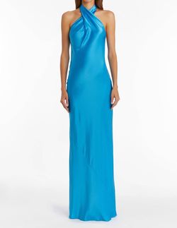 Style 1-691877403-74 Amanda Uprichard Blue Size 4 Black Tie Military Backless Straight Dress on Queenly