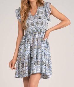 Style 1-981461642-74 ELAN Blue Size 4 Sleeves 1-981461642-74 Sorority Rush Summer Pattern Cocktail Dress on Queenly