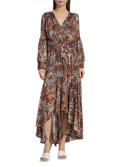 Style 1-998154624-70 ELLIATT Brown Size 0 High Low Bell Sleeves Tall Height Straight Dress on Queenly