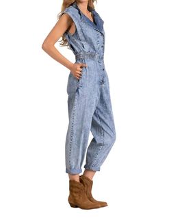 Style 1-1192599920-892 ELAN Blue Size 8 Pockets Jumpsuit Dress on Queenly
