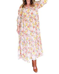 Style 1-1875668950-149 BOHOBLU Yellow Size 12 Free Shipping Plus Size Floral Long Sleeve Tall Height Straight Dress on Queenly