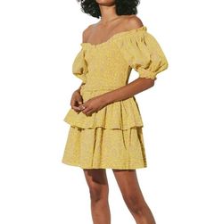 Style 1-2986576185-74 Cleobella Yellow Size 4 Ruffles Summer Cocktail Dress on Queenly