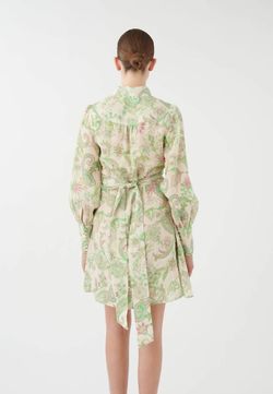 Style 1-3127199903-74 Dea Kudibal Green Size 4 Sleeves Floral Tall Height Mini Cocktail Dress on Queenly