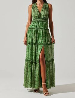 Style 1-3430909769-74 ASTR Green Size 4 Print Polyester 1-3430909769-74 Side slit Dress on Queenly