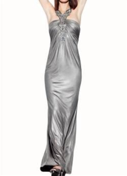 Style 1-464298143-425 LM Collection Gray Size 8 Halter Military Polyester Straight Dress on Queenly