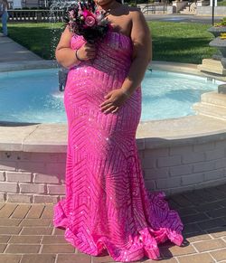 Style 06017 Jovani Pink Size 22 Jersey Barbiecore Sequined Plus Size Mermaid Dress on Queenly