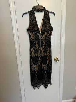 Guess Black Size 4 High Neck Wedding Guest Lace Cocktail Dress on Queenly