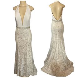 Azaria Bridal Nude Size 8 Jersey Lace Ivory Mermaid Dress on Queenly