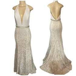 Azaria Bridal Nude Size 8 Ivory Lace Halter Mermaid Dress on Queenly