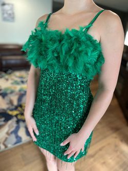 Rachel Allan Green Size 2 Prom Jersey Mini Cocktail Dress on Queenly